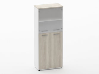 Шкаф 4 широкий верх стеклянные двери, низ закрытый Deka 10.19.191 Дуб Сантана светлый/Белый