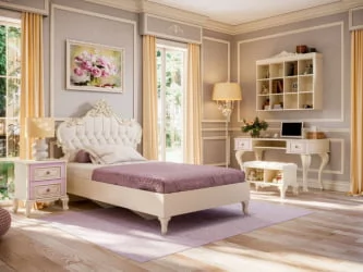 Кровать односпальная 900 с мягким изголовьем Маркиза ЛД 517.260.000.001 Алебастр Шампань