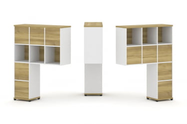 Надставка на стол высокая двухсторонняя + задняя стенка (8 шт.) + блок с 2-мя ящиками (2 шт.) CОНCЕПТ CН.ДНВ-006 Дуб Винченцо Белый бриллиант Черный металл / CONCEPT CN.DNV-006