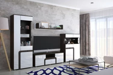 Стенка-горка в гостиную Марсель Венге Белый глянец