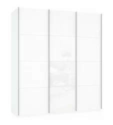 Шкаф-купе трехдверный Прайм 1800 ДСП/Белое стекло/ДСП Белый снег