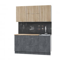 Кухня в гостиную Асти-дуб сонома 1.6, белый/ дуб сонома/ бетон темный / ПФ дуб бунратти (б/с 500)