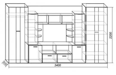 Классическая стенка в гостиную Элегия Ясень шимо светлый/темный