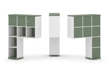 Надставка на стол высокая односторонняя + задняя стенка (8 шт.) + распашной фасад (3 шт.) CОНCЕПТ CН.ОНВ-003 Кобо Белый бриллиант Белый металл / CONCEPT CN.ONV-003