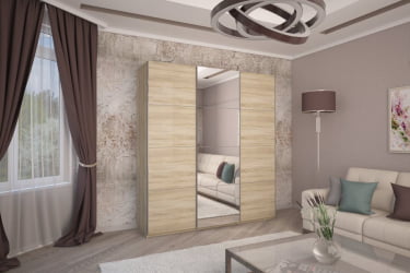 Шкаф-купе 3 двери с зеркалом Прайм 1800 ДСП/Зеркало/ДСП Дуб сонома