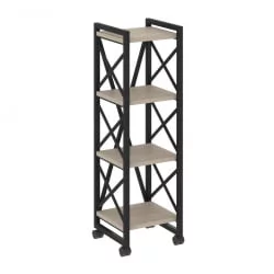 Стеллаж на колесных опорах - 4 полки LOFT  VR.L-MST.K-4.4 Металл черный Дуб Аттик