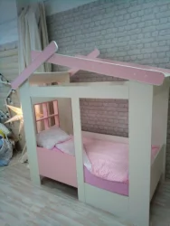 Кровать-домик Теремок без ящика Белая-Розовая