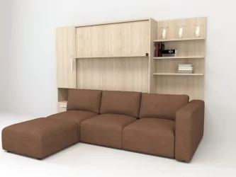 Шкаф-диван-кровать Смарт 1 левый с полкой и пуфом 1400 Дуб молочный