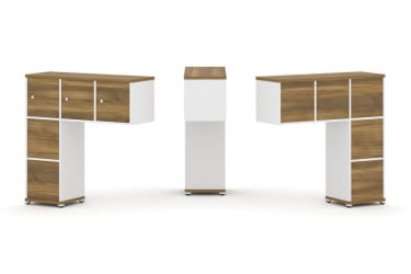Надставка на стол низкая односторонняя + задняя стенка (5шт.) + блок с 2-мя ящиками (2шт.) + распашной фасад (3 шт.) CONCEPT CN.ONN-005 Сандал Янтарный Белый бриллиант Белый металл