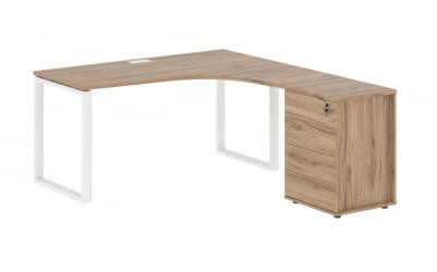 Стол эргономичный с тумбой правый EDIS EQCET 1518 R Дуб Денвер светлый Белый