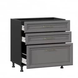 Тумба кухонная 800 с 3 ящиками ЛЮКС (4) Джелатто ЛД 241.930.000.166 Черный Оникс серый