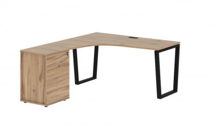 Стол эргономичный с тумбой левый ЕДИС ЕВCЕТ 1518 Л Дуб Денвер светлый Черный / EDIS EVCET L