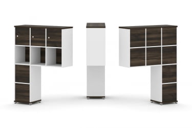 Надставка на стол высокая односторонняя + задняя стенка (8 шт.) + блок с 2-мя ящиками (2 шт.) + распашной фасад (3 шт.) CONCEPT CN.ONV-006 Дуб Мали Белый бриллиант Белый металл