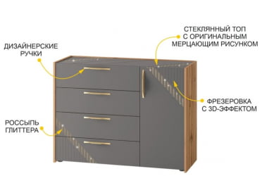 Комод в прихожую Монако 902.23 Дуб Вотан Оникс Графит