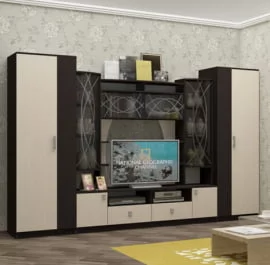 Классическая стенка в гостиную Женева 01 Дуб молочный Венге