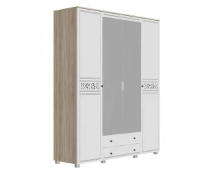 Шкаф четырехстворчатый Мадлен 06 Дуб сонома светлый Ясень белый Серебро