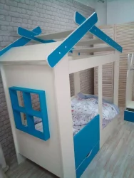 Кроватка для новорожденных Теремок с ящиком и ступенькой Белая-Лазурь