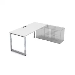 Стол рабочий, прямолинейный три опоры, правый ГЛОСС ЛИНЕ НСТП-О.979 Белый Премиум / GLOSS LINE