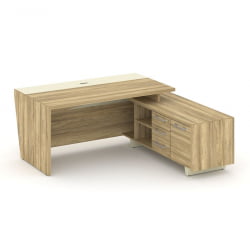 Стол руководителя с опорной тумбой, правый Corner COR.SRT-18(R) Гикори Песочный Ваниль