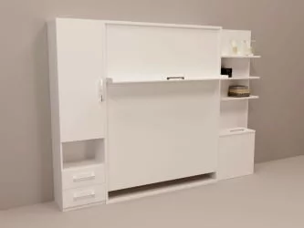 Кровать с подъёмным механизмом Смарт 1 с полками 1400 правый Белая шагрень