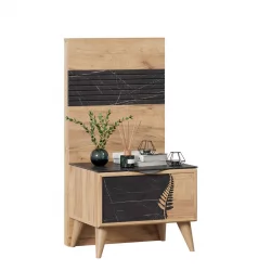 Тумба прикроватная Шелли правая с декоративным щитом Камень Пьетра чёрный