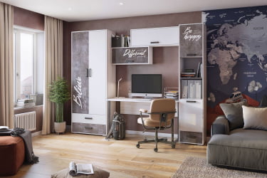 Кровать детская Оливер, 900*2000 мм, ясень анкор/камень темный с фотопечатью