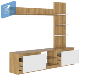 Стенка Бостон НМ-001 Дуб крафт золотой/Белый глянец