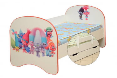 Кровать детская с фотопечатью с 2-мя ящиками 800*1900 Тролли