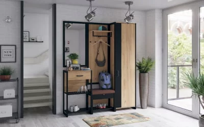 Вешалка с банкеткой Техно ЛД 02 Дуб Золотой Черный