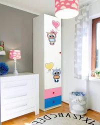 Желтый шкаф с ящиками и фотопечатью Совята 1.1 Белый/Оранжевый/Желтый