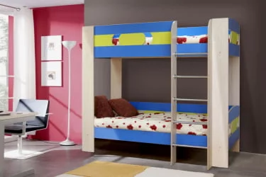 Кровать-чердак №6 Дуб молочный/Синий/Лайм