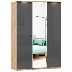 Шкаф трехстворчатый с зеркалом Фиджи 003 Дуб Золотой Антрацит