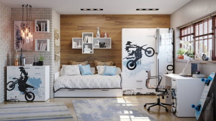 Шкаф комбинированный Мотокросс ЛД 535.040.000 Серый шелк с фотопечатью