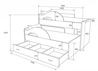 Двухъярусная кровать для детей РАДУГА Без ящика Ясень шимо темный / Ясень шимо светлый