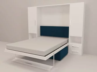 Белый диван Смарт 1 со шкафами и пуфом 1600 Белая шагрень