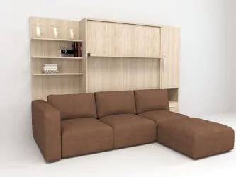 Шкаф-диван-кровать Смарт 1 правый с полкой и пуфом 1600 Дуб молочный