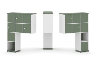 Надставка на стол высокая двухсторонняя + задняя стенка (8 шт.) + распашной фасад (6 шт.) CОНCЕПТ CН.ДНВ-002 Кобо Белый бриллиант Белый металл / CONCEPT CN.DNV-002