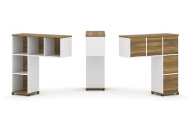 Надставка на стол низкая односторонняя + задняя стенка 5шт. CОНCЕПТ CН.ОНН-001 Сандал Янтарный Белый бриллиант Черный металл / CONCEPT CN.ONN-001