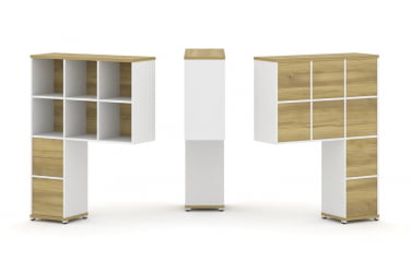 Надставка на стол высокая односторонняя + задняя стенка (8 шт.) + блок с 2-мя ящиками (1 шт.) + блок с 1-м ящиком (1 шт.) CОНCЕПТ CН.ОНВ-007 Дуб Винченцо Белый бриллиант Белый металл / CONCEPT CN.ONV-007