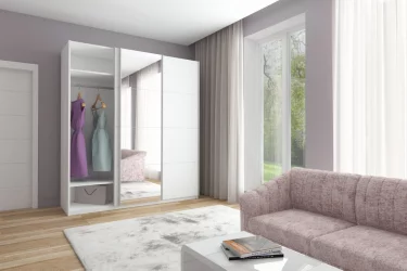 Шкаф-купе трехдверный Прайм 1800 ДСП/Зеркало/ДСП Белый снег