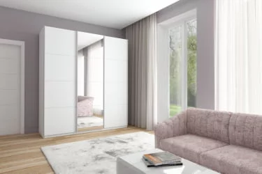 Шкаф-купе трехдверный Прайм 1800 ДСП/Зеркало/ДСП Белый снег