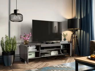 Тумба под ТВ Бруклин 1600 с опорами Оникс Серый глянец