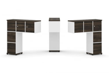 Надставка на стол низкая двухсторонняя + задняя стенка (5 шт.) + блок с 2-мя ящиками (2 шт.) + распашной фасад (3 шт.) CONCEPT CN.DNN-005 Дуб Мали Белый бриллиант Черный металл