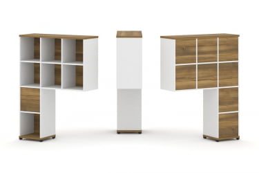 Надставка на стол высокая односторонняя + задняя стенка (8 шт.) + блок с 2-мя ящиками (1 шт.) CОНCЕПТ CН.ОНВ-002 Сандал Янтарный Белый бриллиант Черный металл / CONCEPT CN.ONV-002