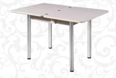 Стол поворотно-раскладной 1,2 Ника с ящиком СТЕКЛО, опоры D50 круглые ХРОМ, Беленый дуб/139222259