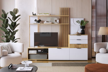 Гостиная ГК03Бери дуб крафт золотой/белое дерево