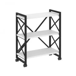 Стеллаж на колесных опорах - 3 полки LOFT  VR.L-MST.K-3.8 Металл черный Белый Бриллиант