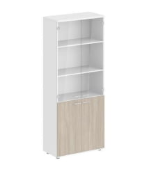 Шкаф высокий четырехдверный со стеклом Сигма СГ.811.ВХ.ОД.ГЛ Белый Дуб темный / Sigma SG.811.WH.OD.GL