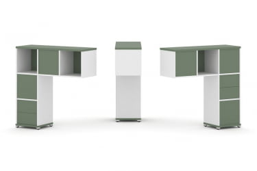 Надставка на стол низкая двухсторонняя + задняя стенка (5 шт.) + блок с 2-мя ящиками (2 шт.) CONCEPT CN.DNN-003 Кобо Белый бриллиант Белый металл