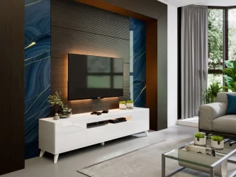 Тумба под ТВ Бруклин 1800 с опорами Белый глянец